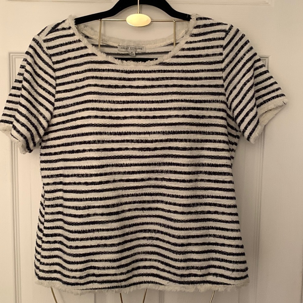 Green Envelope Cream & Blue Shirt/Blouse Size M #125